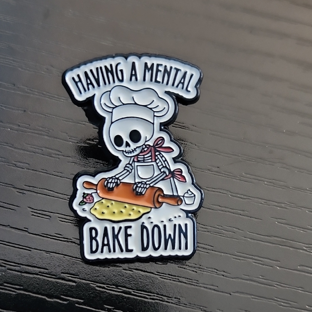 Funny 'Mental Bake Down" Skeleton Chef Enamel Pin